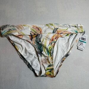 Jantzen Tropical Floral Fold Over Bikini Bottoms Size 16 White Tummy Control NWT